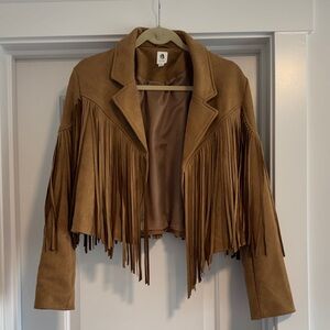 Brown Fringe Faux Suede Jacket